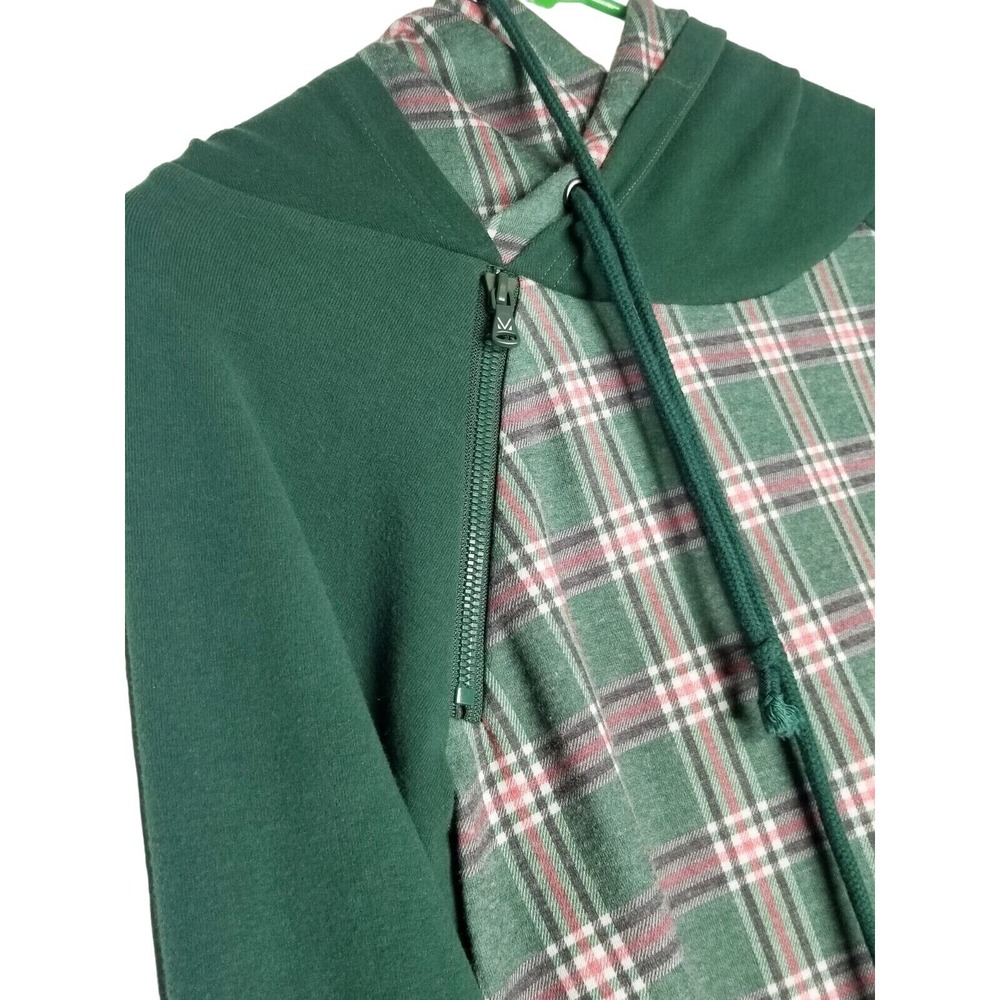 Michelle Mae Sweater green plaid Asymmetrical double hood size Medium - Picture 10 of 16